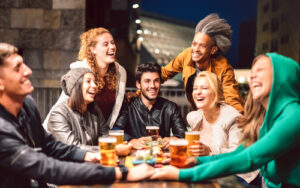 group pf friends at a bar